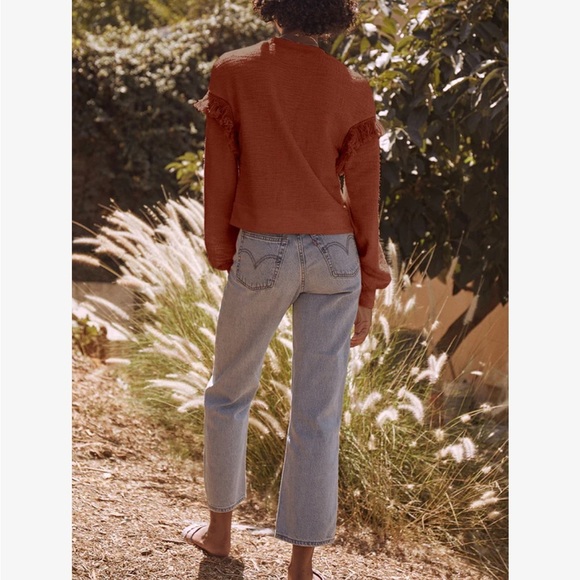 Saylor v-neck cardigan sweater burnt orange fringe accents size medium - Picture 10 of 10